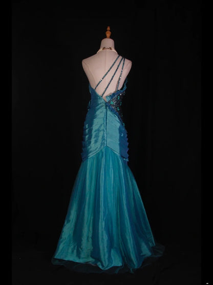 Vintage Mermaid One Shoulder 1950s With Pleated Ruffled Taffeta Bodice Long Prom Dresses Inspo 19th Birthday Outfit Formal Gown AS368