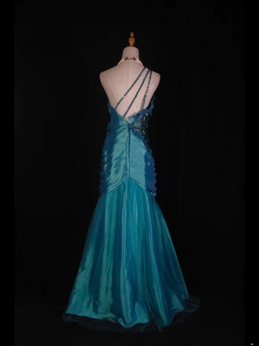 Vintage Mermaid One Shoulder 1950s With Pleated Ruffled Taffeta Bodice Long Prom Dresses Inspo 19th Birthday Outfit Formal Gown AS368
