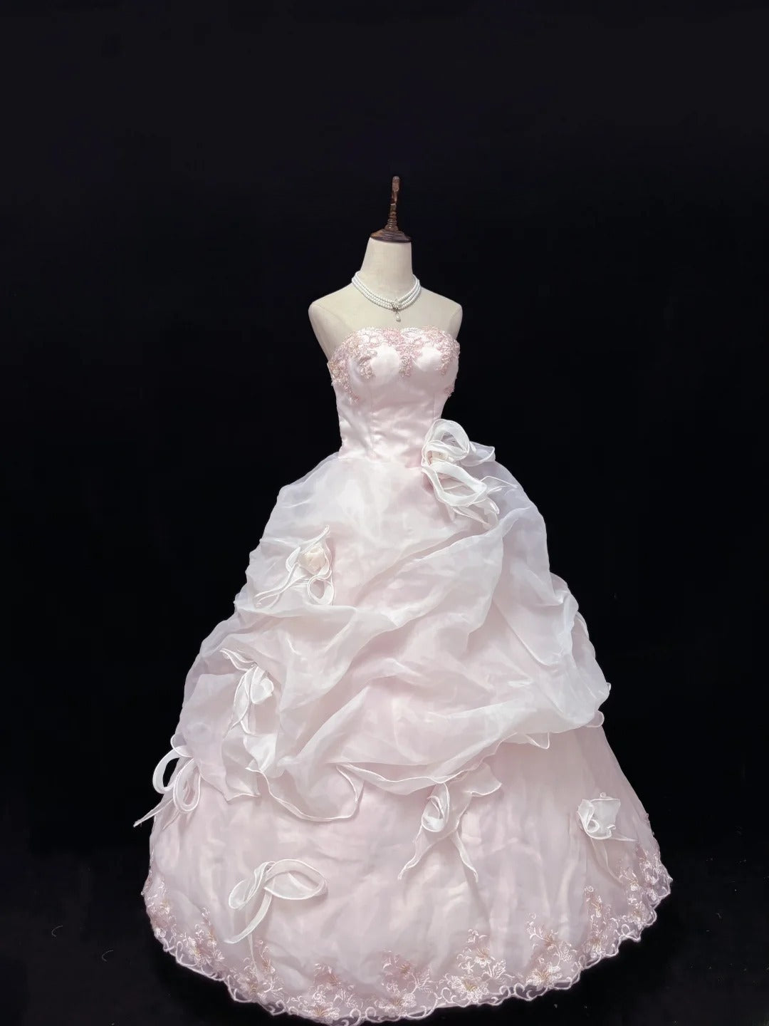 Beautiful Ball Gown Strapless Poofy Long With Ruffled Tiered Lace Pink Quince Dress inspo Quinceanera Dresses Sweet 15 16 Outfits RB7823