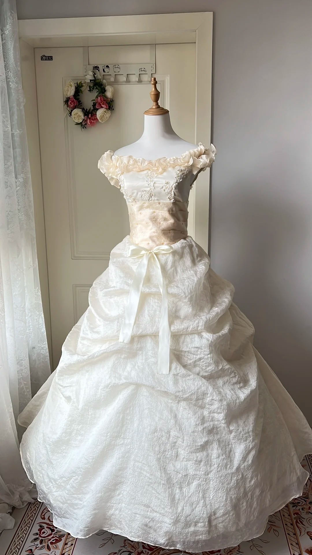 Sweet 15 Quinceanera Dresses Ball Gown Off Shoulder Light Yellow With Lace Long 16th Birthday Dress RC0695