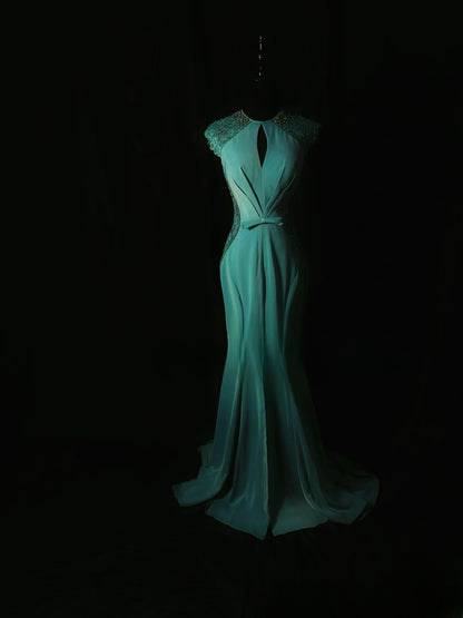 Vintage Prom Dresses Mermaid Scoop Neck Green With Pearls 1950s Retro Classy Long Party Formal Outfits RB6191