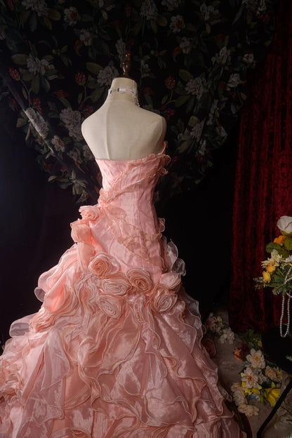 Vintage 80s Mermaid Strapless Blush Pink With 3D Flowers y2k High School Dances Prom Dresses Formal Outfits Evening Gown RB8579