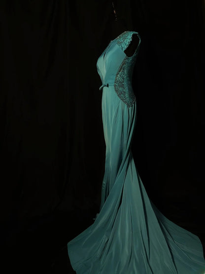Vintage Prom Dresses Mermaid Scoop Neck Green With Pearls 1950s Retro Classy Long Party Formal Outfits RB6191