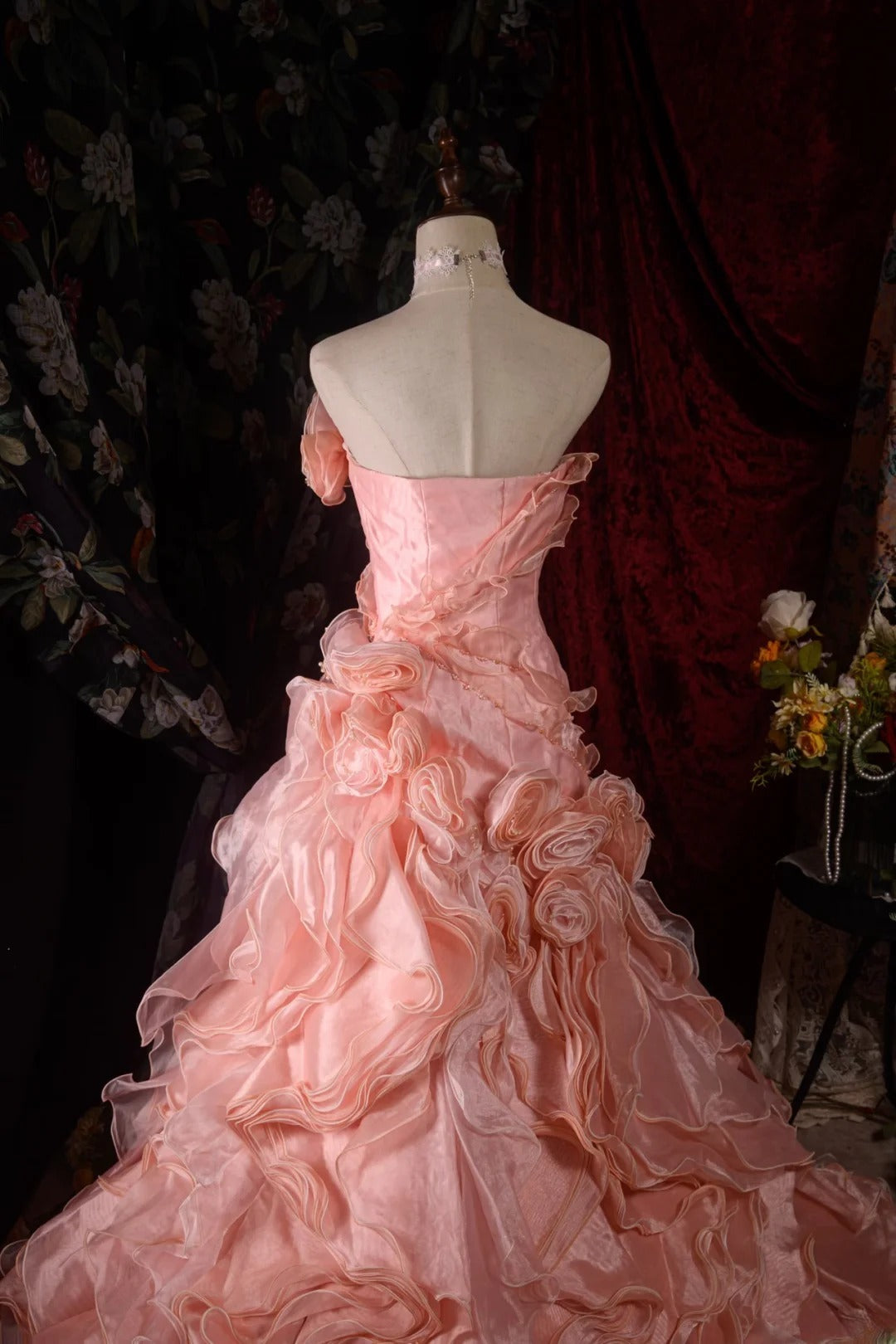 Vintage 80s Mermaid Strapless Blush Pink With 3D Flowers y2k High School Dances Prom Dresses Formal Outfits Evening Gown RB8579