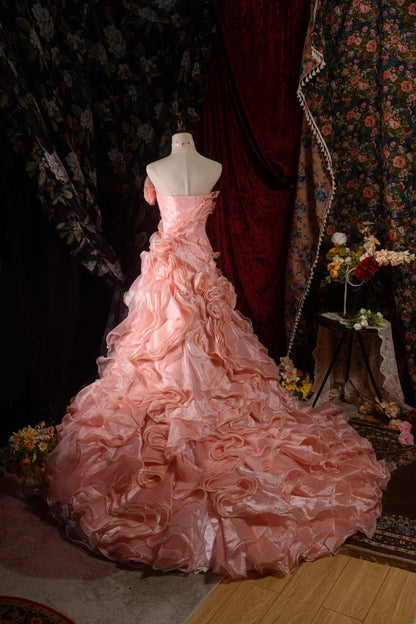 Vintage 80s Mermaid Strapless Blush Pink With 3D Flowers y2k High School Dances Prom Dresses Formal Outfits Evening Gown RB8579