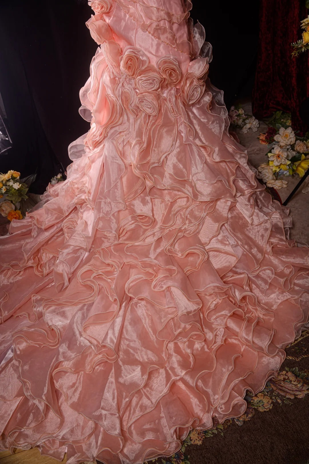 Vintage 80s Mermaid Strapless Blush Pink With 3D Flowers y2k High School Dances Prom Dresses Formal Outfits Evening Gown RB8579