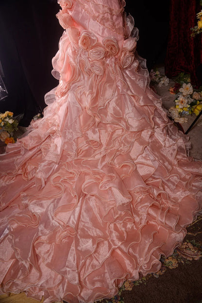 Vintage 80s Mermaid Strapless Blush Pink With 3D Flowers y2k High School Dances Prom Dresses Formal Outfits Evening Gown RB8579