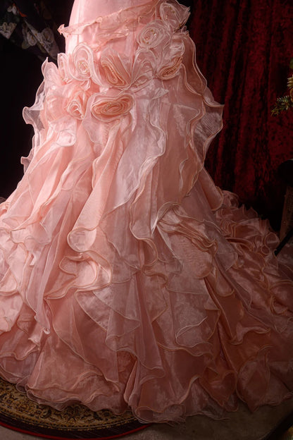 Vintage 80s Mermaid Strapless Blush Pink With 3D Flowers y2k High School Dances Prom Dresses Formal Outfits Evening Gown RB8579