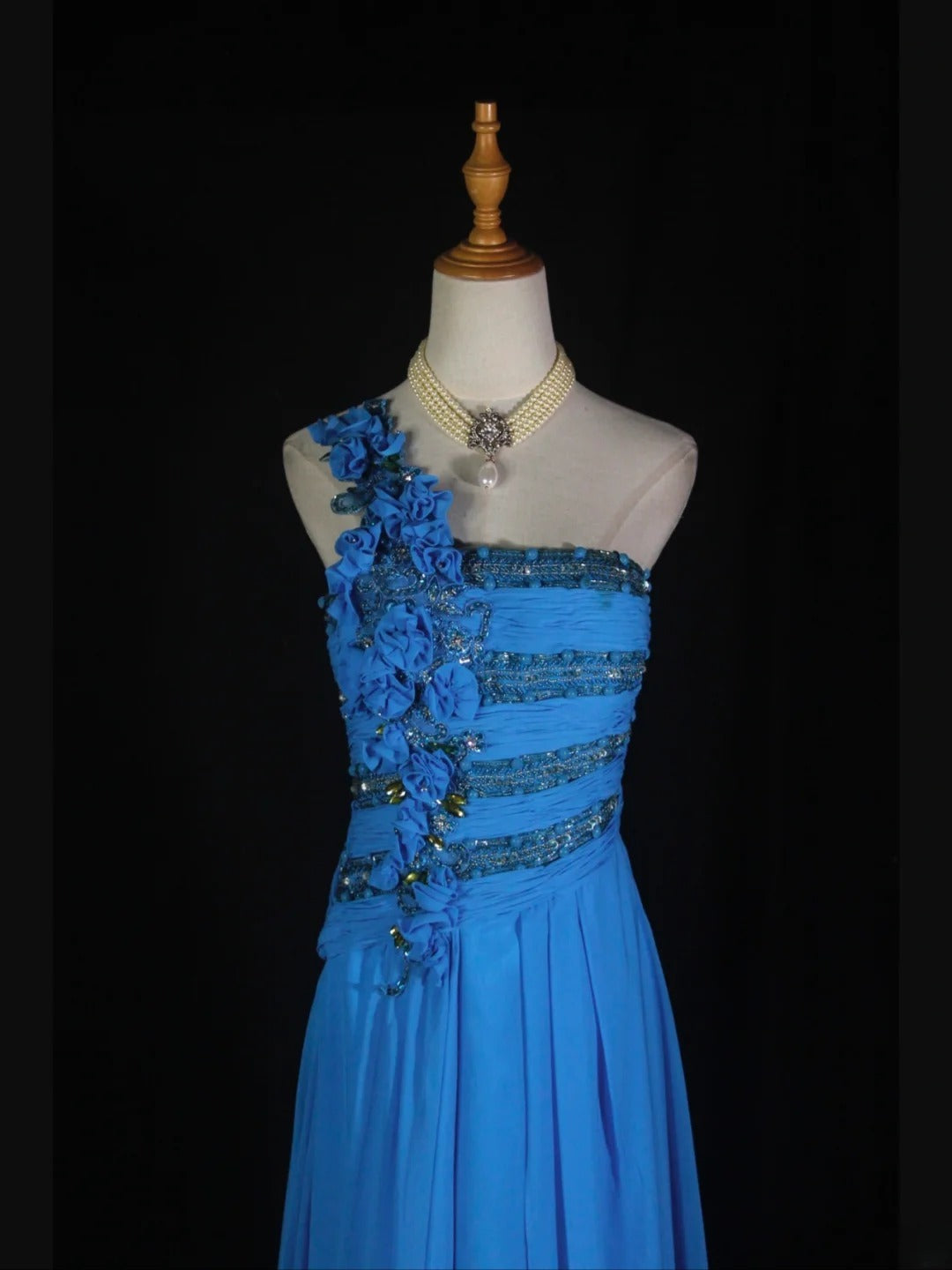Vintage A Line One Shoulder Royal Blue 1950s With Pleated Ruffled Beaded Bodice Long Prom Dresses Inspo Birthday Outfit Formal Gown AS371
