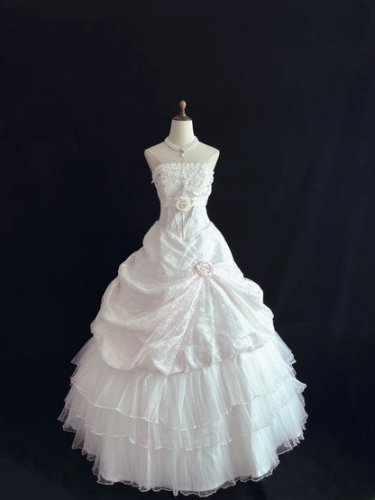 Beautiful Ball Gown Sweetheart Long With Ruffled 3D Flowers Lace Light Pink Quince Dress inspo Quinceanera Dresses Sweet 15 16 Outfits RB7825