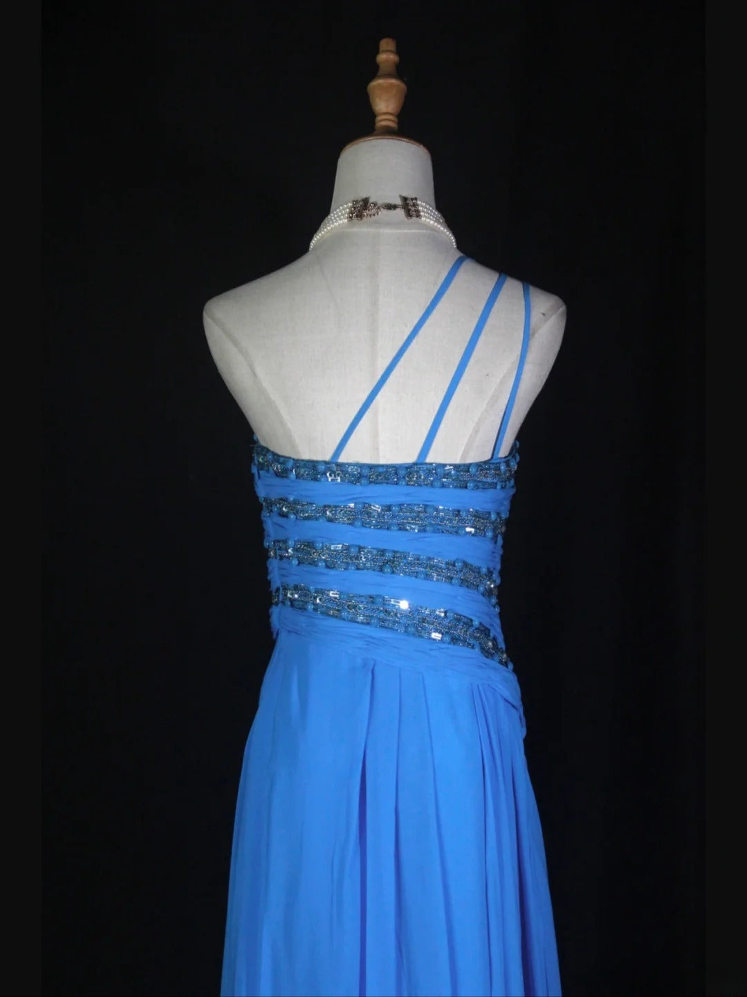 Vintage A Line One Shoulder Royal Blue 1950s With Pleated Ruffled Beaded Bodice Long Prom Dresses Inspo Birthday Outfit Formal Gown AS371