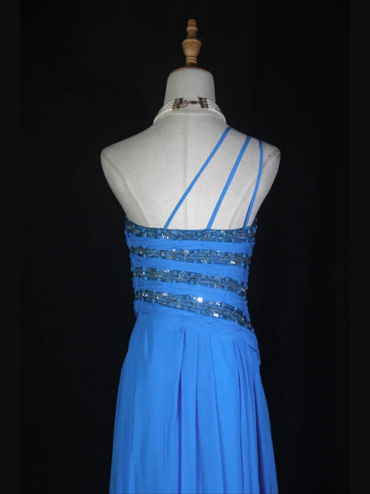 Vintage A Line One Shoulder Royal Blue 1950s With Pleated Ruffled Beaded Bodice Long Prom Dresses Inspo Birthday Outfit Formal Gown AS371