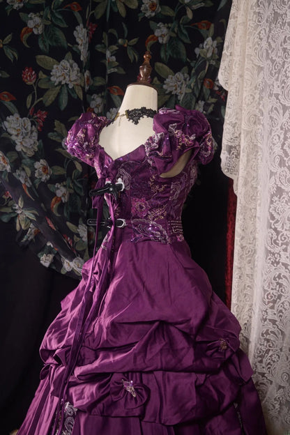 Charming Square Neck Purple Satin Quinceanera Ball Gown For Sweet 15 15 Anos Formal Pageant Dress Photoshoot & Celebration RB8580