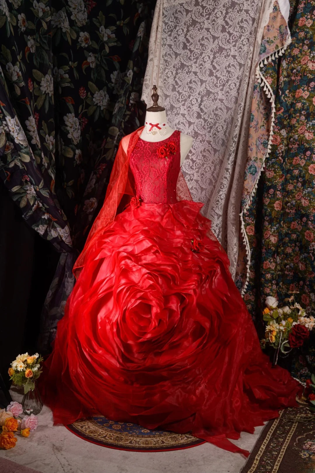 Elegant Formal Outfit for 15 Anos Photoshoot & Celebration Ball Gown Red Pageant Dress Photoshoot & Celebration RB8581