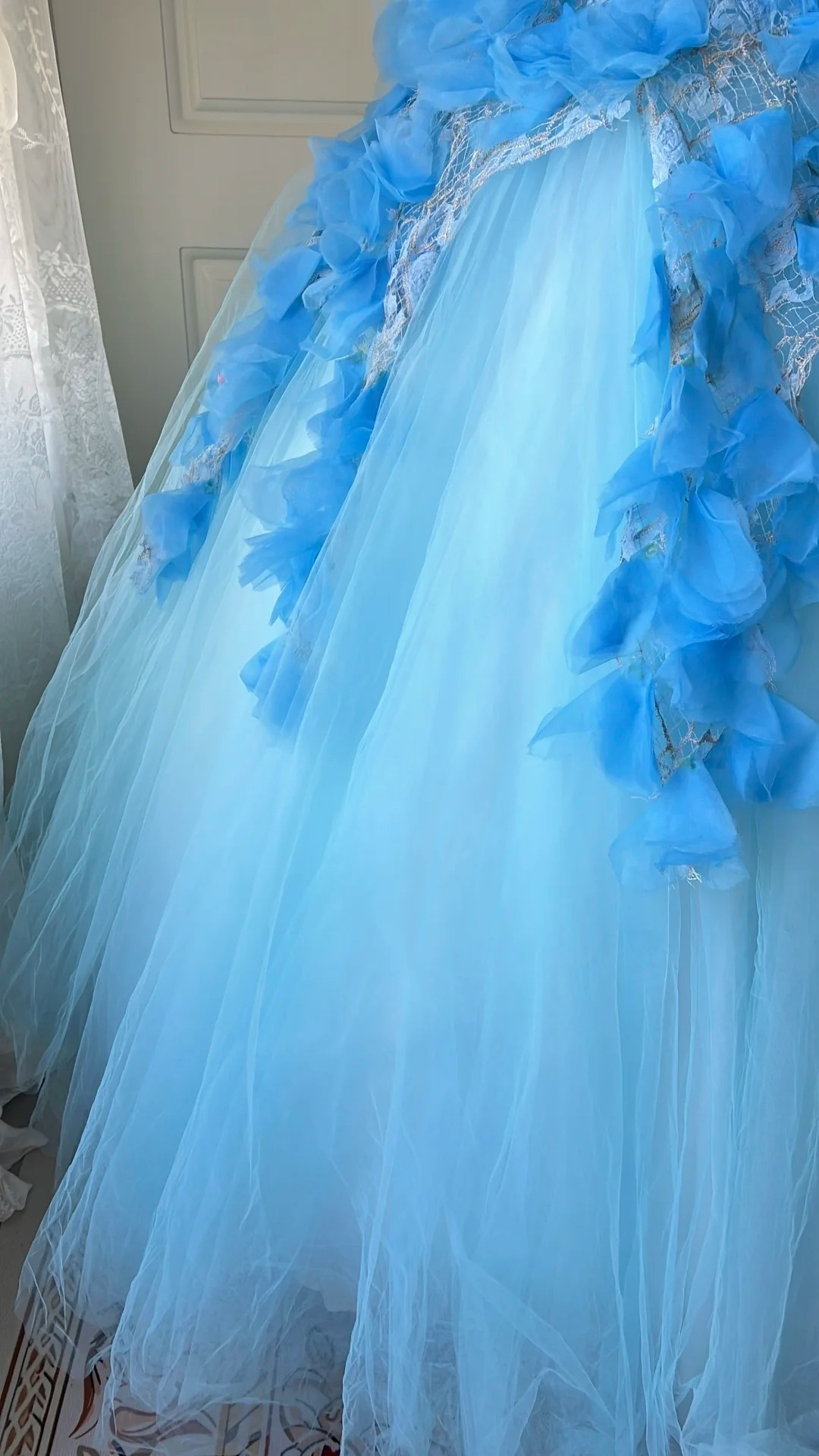Sweet 15 Quinceanera Dresses Ball Gown V Neck Blue Tulle With Beading Long 16th Birthday Dress RC0692