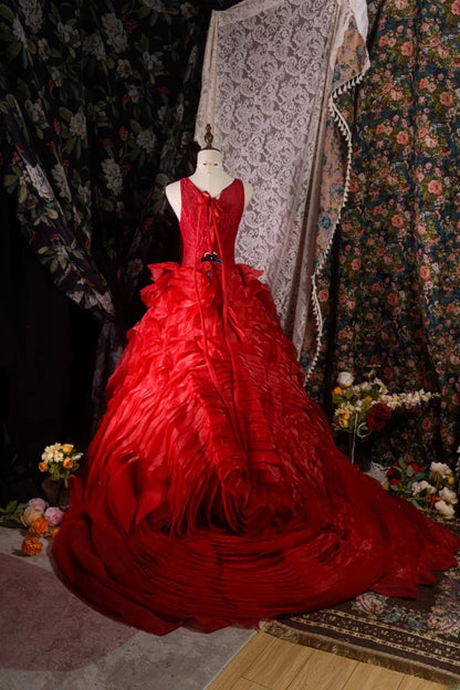 Elegant Formal Outfit for 15 Anos Photoshoot & Celebration Ball Gown Red Pageant Dress Photoshoot & Celebration RB8581