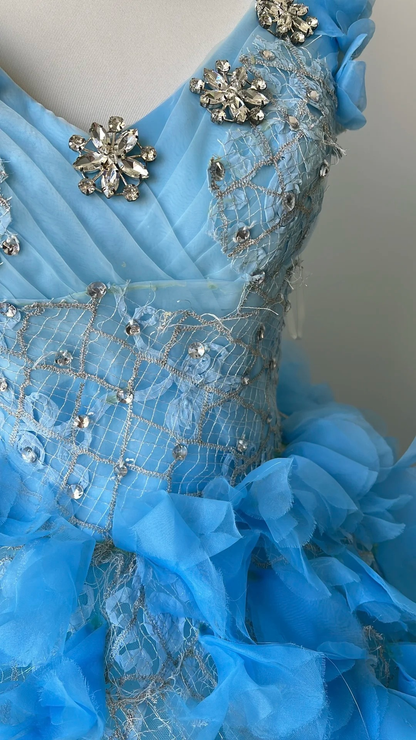 Sweet 15 Quinceanera Dresses Ball Gown V Neck Blue Tulle With Beading Long 16th Birthday Dress RC0692