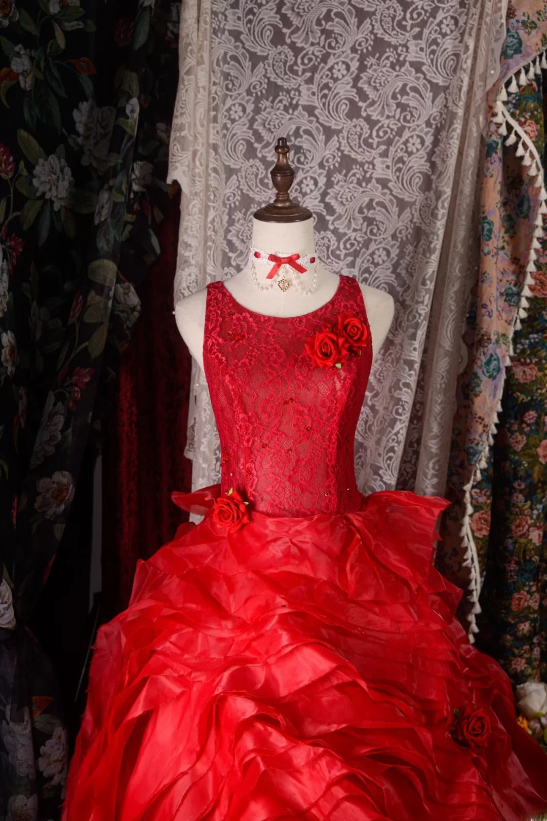 Elegant Formal Outfit for 15 Anos Photoshoot & Celebration Ball Gown Red Pageant Dress Photoshoot & Celebration RB8581
