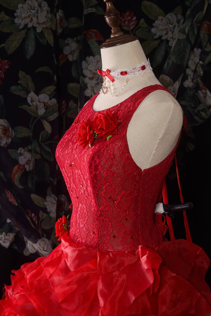 Elegant Formal Outfit for 15 Anos Photoshoot & Celebration Ball Gown Red Pageant Dress Photoshoot & Celebration RB8581