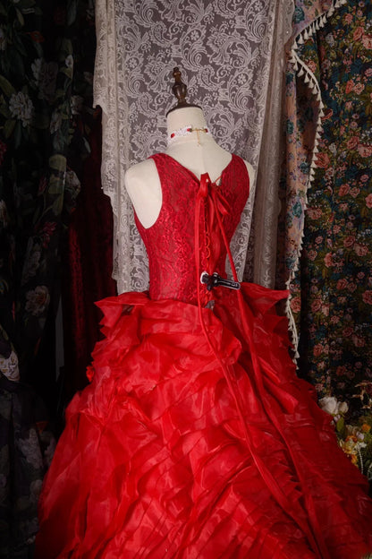 Elegant Formal Outfit for 15 Anos Photoshoot & Celebration Ball Gown Red Pageant Dress Photoshoot & Celebration RB8581