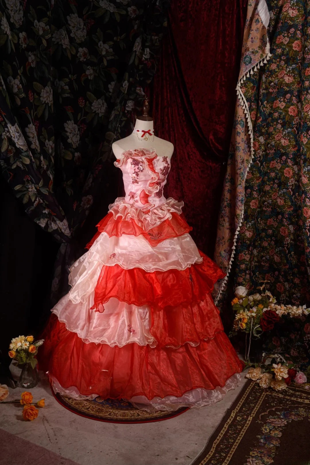 Elegant Formal Outfit for 15 Anos Photoshoot & Celebration Ball Gown Quinceañera Dresses Red For Pageant Dress RB8582