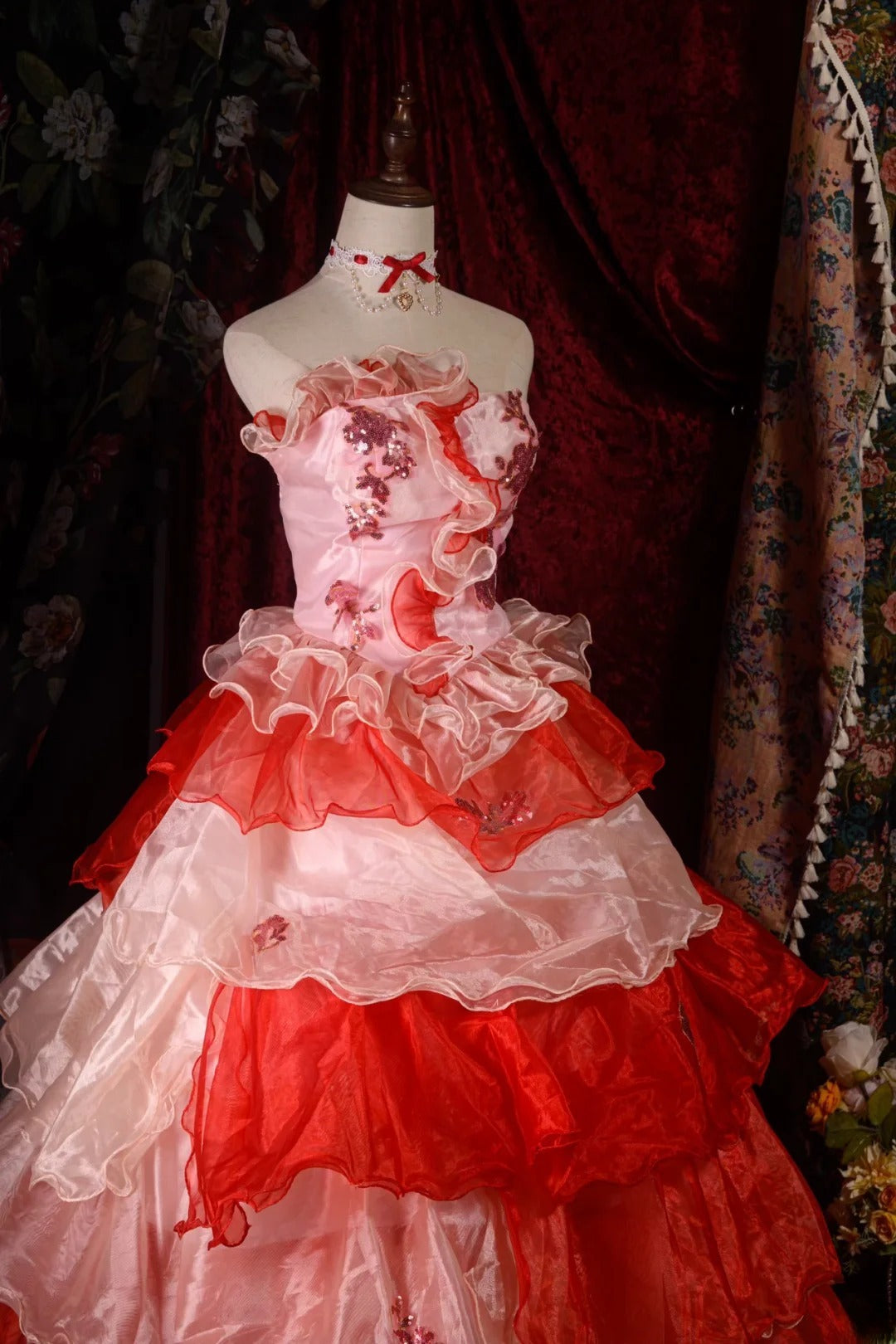 Elegant Formal Outfit for 15 Anos Photoshoot & Celebration Ball Gown Quinceañera Dresses Red For Pageant Dress RB8582