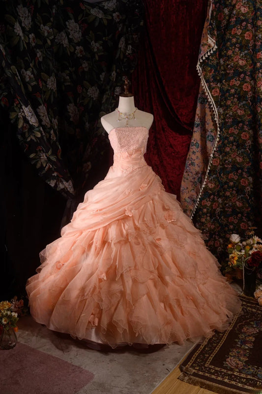 Elegant Ball Gown Strapless Blush Pink Tulle Sweet 15 15 Anos Formal Homecoming Party Gown Quinceañera Dresses For Pageant RB8583