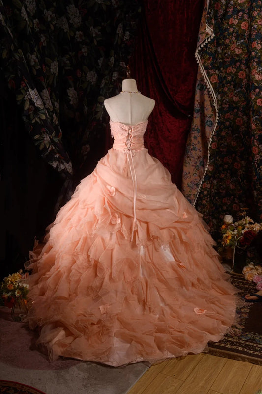 Elegant Ball Gown Strapless Blush Pink Tulle Sweet 15 15 Anos Formal Homecoming Party Gown Quinceañera Dresses For Pageant RB8583