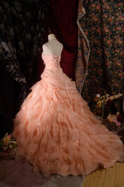 Elegant Ball Gown Strapless Blush Pink Tulle Sweet 15 15 Anos Formal Homecoming Party Gown Quinceañera Dresses For Pageant RB8583