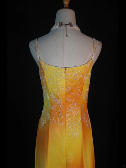 Retro 60s A line Spaghetti Straps Multi Colors Chiffon With Beads Long Prom Dresses Inspo 22th Birthday Outfit Formal Gown AS376
