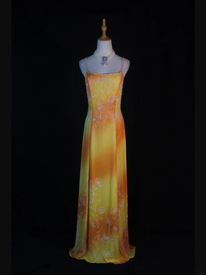 Retro 60s A line Spaghetti Straps Multi Colors Chiffon With Beads Long Prom Dresses Inspo 22th Birthday Outfit Formal Gown AS376