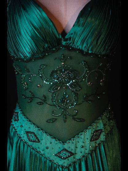 Retro 60s A line Halter Dark Emerald Green Satin With Beads Long Prom Dresses Inspo 22th Birthday Outfit Formal Gown AS377
