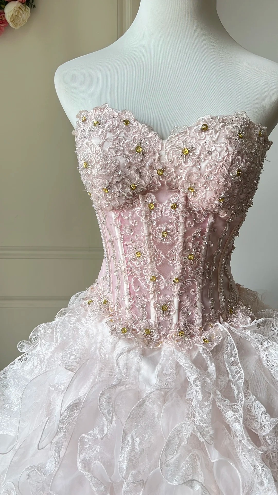 Cute Sweet 16 Dress Long Sweetheart Light Pink With Tiered Layers Lace Ball Gown Sweet Sixteen Birthday Dresses RC0700