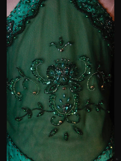 Retro 60s A line Halter Dark Emerald Green Satin With Beads Long Prom Dresses Inspo 22th Birthday Outfit Formal Gown AS377