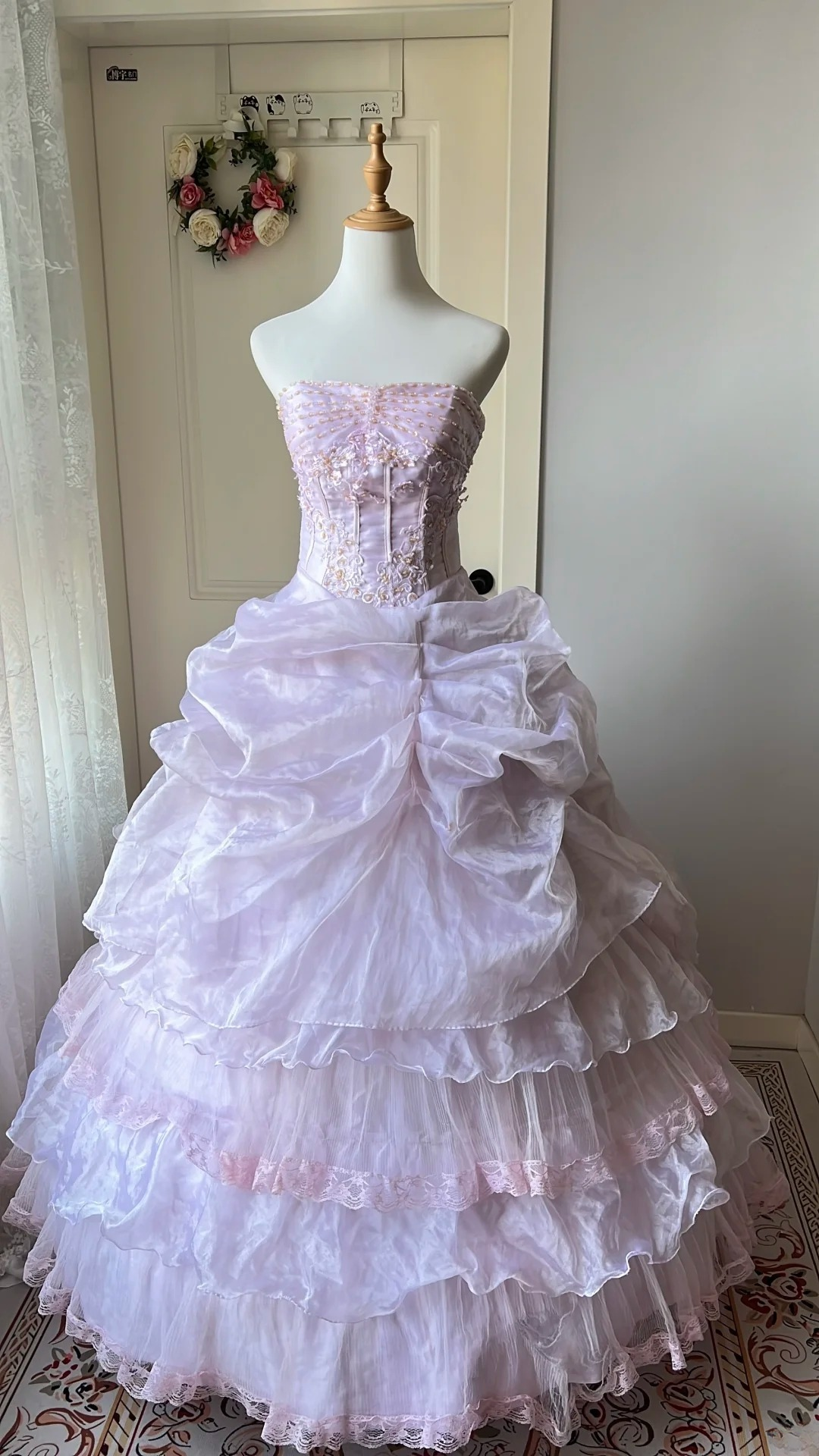 Cute Sweet 16 Dress Long Strapless Lilac With Tiered Layers Ball Gown Sweet Sixteen Birthday Dresses RC0701