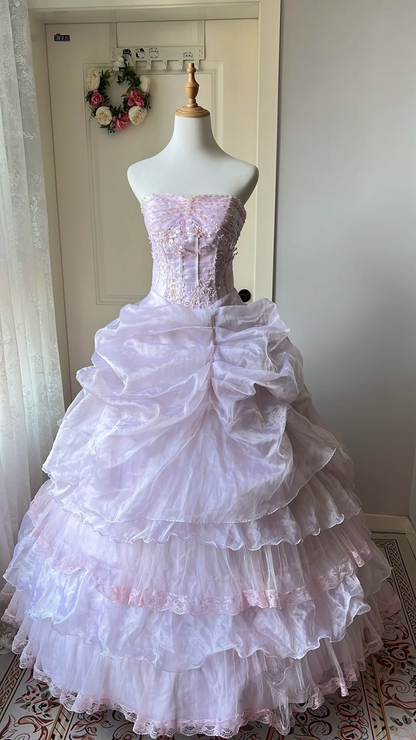 Cute Sweet 16 Dress Long Strapless Lilac With Tiered Layers Ball Gown Sweet Sixteen Birthday Dresses RC0701