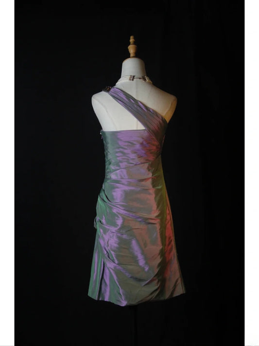 Vintage Sheath One Shoulder Grape Taffeta Beaded Bodice Plus Size 18th Birthday Outfits Homecoming Dresses Cocktail Gown AS379