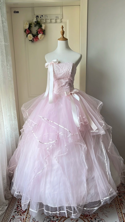 Cute Sweet 16 Dress Long Strapless Pink With Tiered Layers Ball Gown Sweet Sixteen Birthday Dresses RC0703