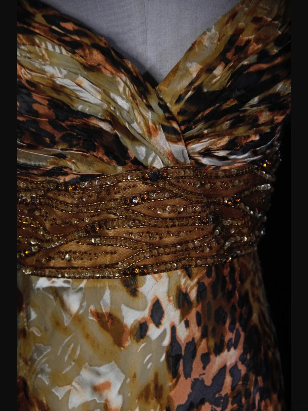 Vintage 70s Sheath Spaghetti Straps Leopard Print Beaded Bodice Plus Size Long Prom Dresses Impress 21th Birthday Outfits Prom Gown AS380
