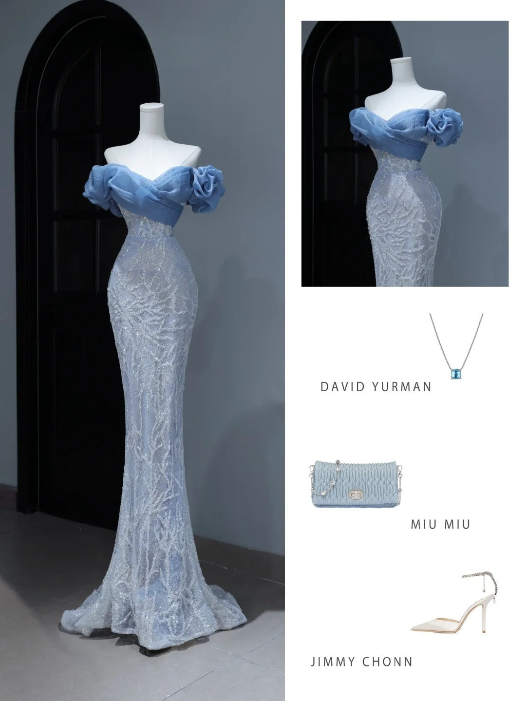 Modest Prom Dresses Aesthetic Mermaid Off The Shoulder Blue Sequins Inspiration Style Impress With Puffy Sleeves Long Party Formal Gown AS380