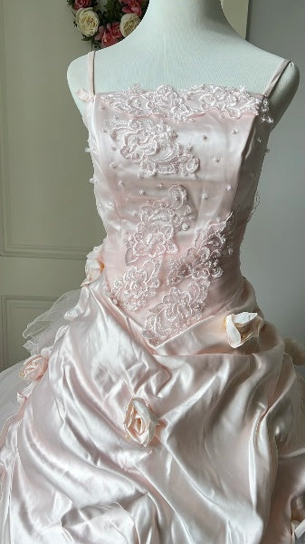 Sweet 15 Quinceanera Dresses Ball Gown Spaghetti Straps Pink With Flowers Layers Long 16th Birthday Dress RC0704