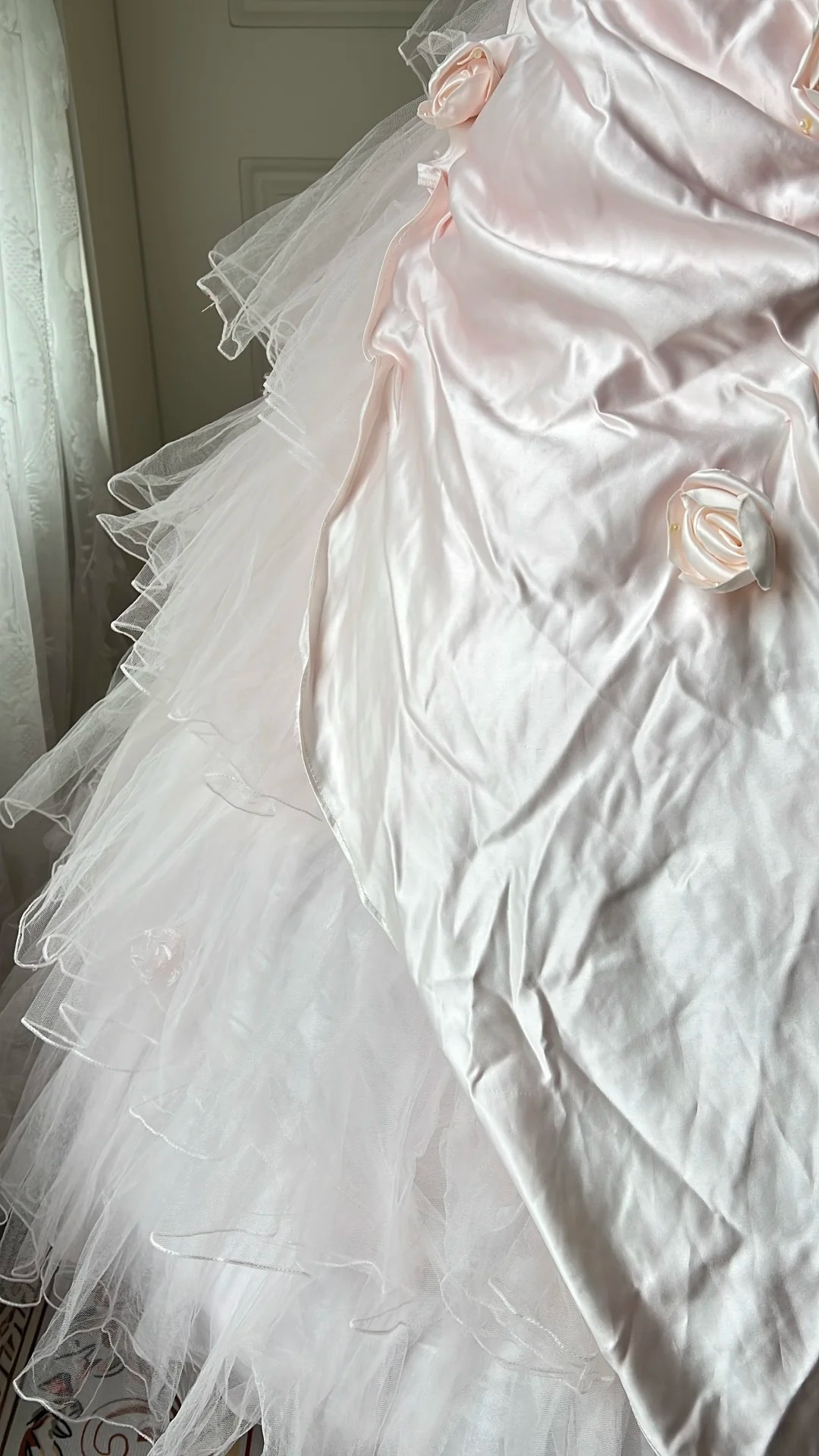 Sweet 15 Quinceanera Dresses Ball Gown Spaghetti Straps Pink With Flowers Layers Long 16th Birthday Dress RC0704