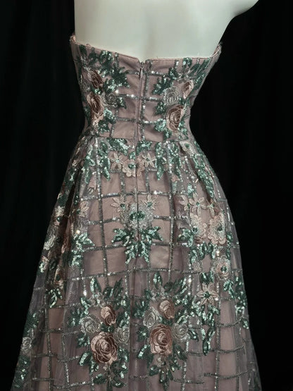 Glitter Prom Dresses A line Sweetheart Pink Sequin 1950s Retro Classy Party Formal Outfits RB6202