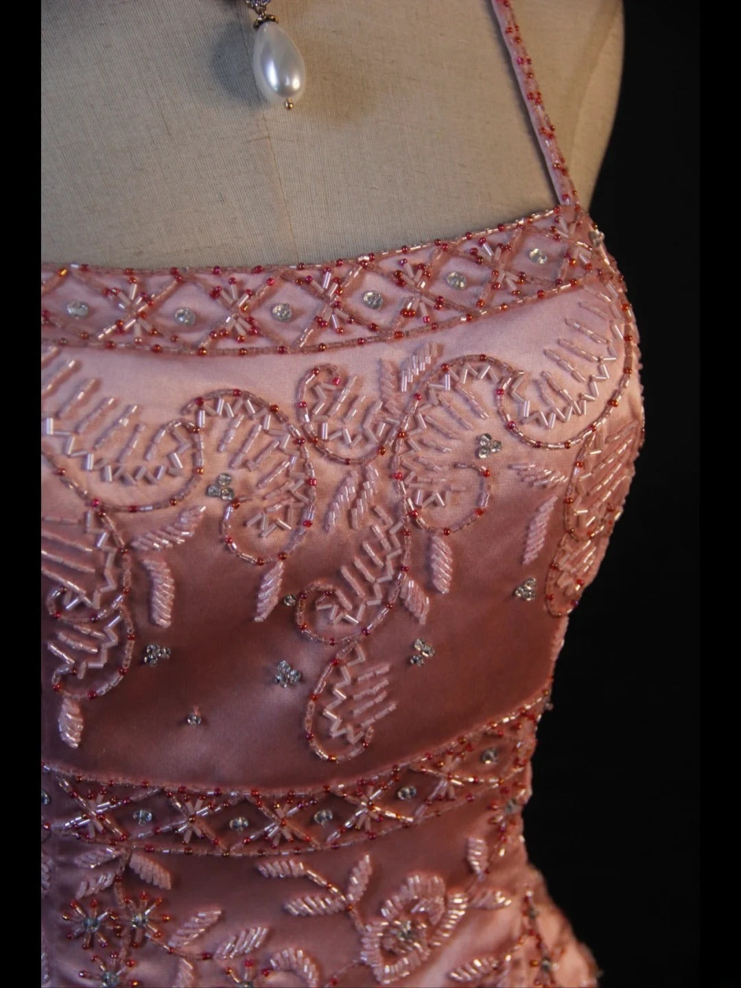 Vintage A Line 80s Spaghetti Straps Pink Beads With Beaded Long Prom Dresses Inspo Birthday Outfit Formal Gowns AS382