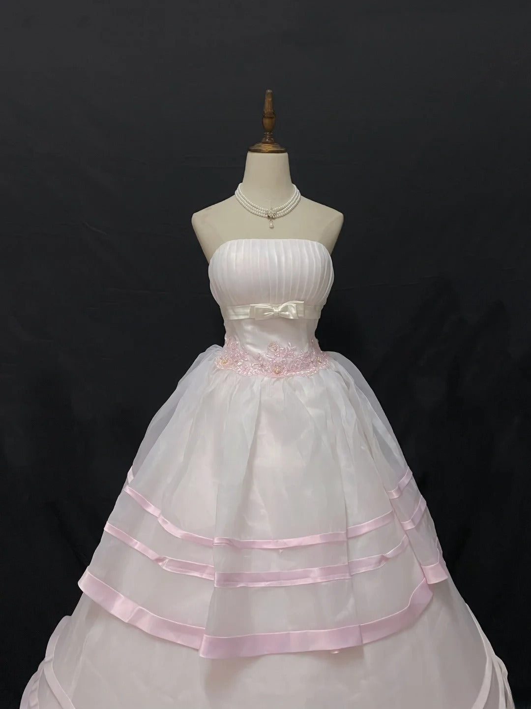 Fairytale Ball Gown Strapless Tulle Long Light Pink With Lace Quince Dress inspo Quinceanera Dresses Sweet 15 16 Outfits RB7836