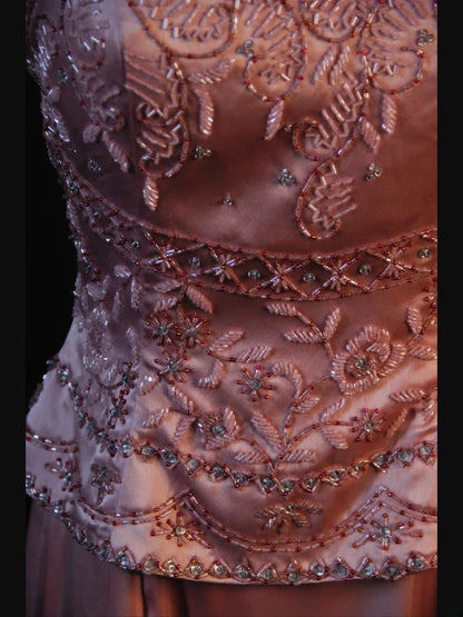 Vintage A Line 80s Spaghetti Straps Pink Beads With Beaded Long Prom Dresses Inspo Birthday Outfit Formal Gowns AS382