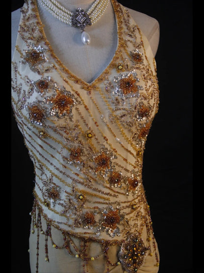 Retro 60s High Low V Neck Champagne Chiffon With Beads Long Prom Dresses Inspo 22th Birthday Outfit Formal Gown AS383