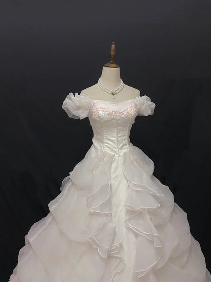 Fairytale Ball Gown Off The Shoulder Tulle Long With Pink Lace Quince Dress inspo Quinceanera Dresses Sweet 15 16 Outfits RB7837