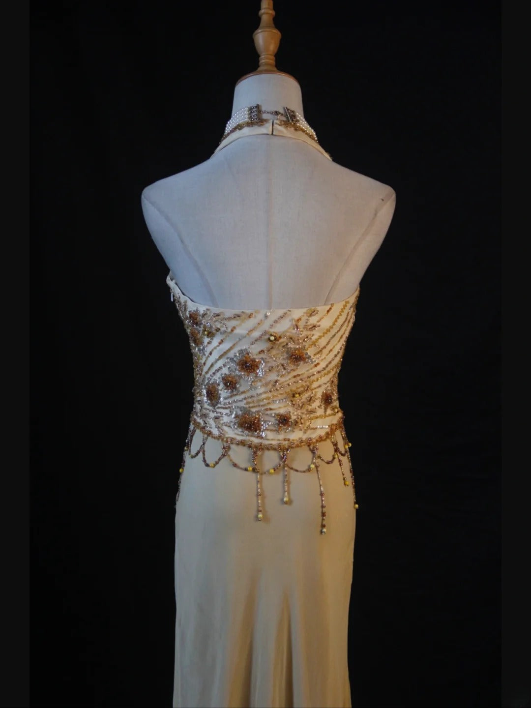 Retro 60s High Low V Neck Champagne Chiffon With Beads Long Prom Dresses Inspo 22th Birthday Outfit Formal Gown AS383