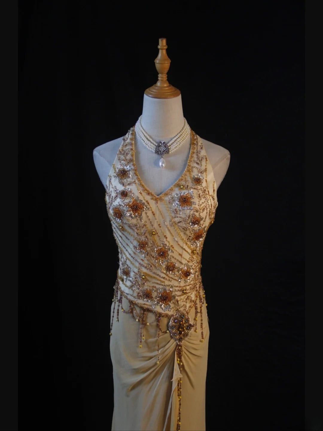 Retro 60s High Low V Neck Champagne Chiffon With Beads Long Prom Dresses Inspo 22th Birthday Outfit Formal Gown AS383